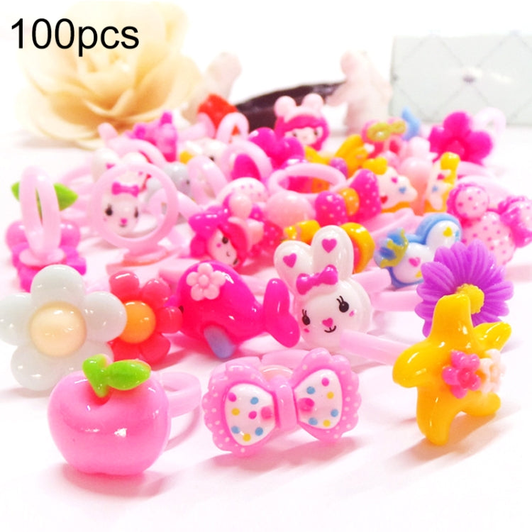 100 Stück Kinder niedlicher Cartoon Harz Blumen Tier Herz Schleifenring, glatte Oberfläche, glatte Oberfläche, 100 Stück