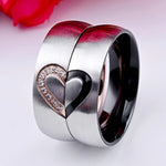 Modischer Strass-Herz-Partnerring aus feinem Titanstahl für Damen und Herren (Gold mit Diamant, US-Größe: 7), Gold mit Diamant, US-Größe: 7