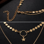 Simple Sexy Handmade Sequins Star Tassels Circle Clavicle Chain Long Pendant Double-layer Chain, Double-layer Chain