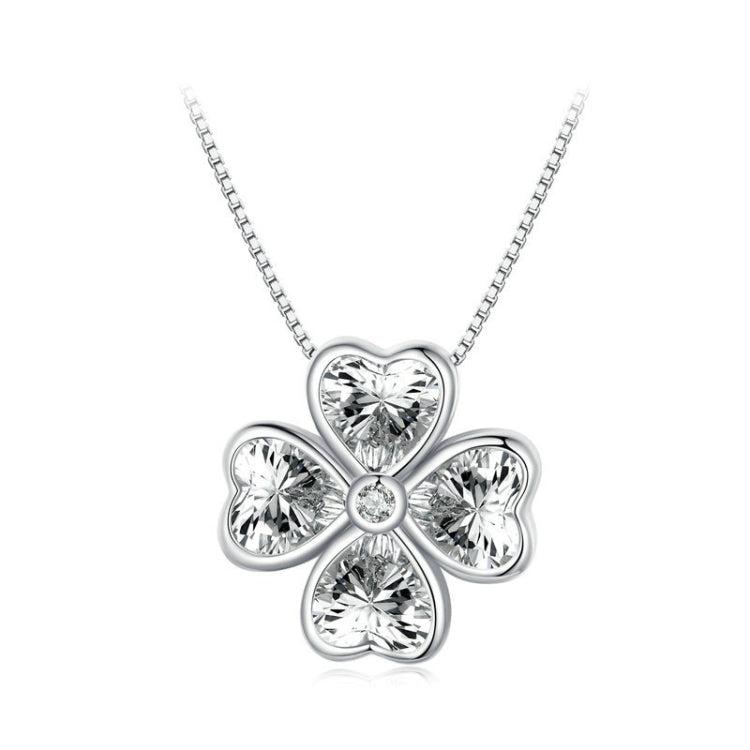 BSN334 Sterlingsilber S925 Weißgoldbeschichtete Glücksklee Anhänger Halskette, BSN334