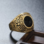 Retro-Ring aus Titanstahl mit rundem Edelstein und Soldatenmotiv für Herren, US-Größe: 11, Durchmesser: 20,7 mm, Umfang: 65 mm