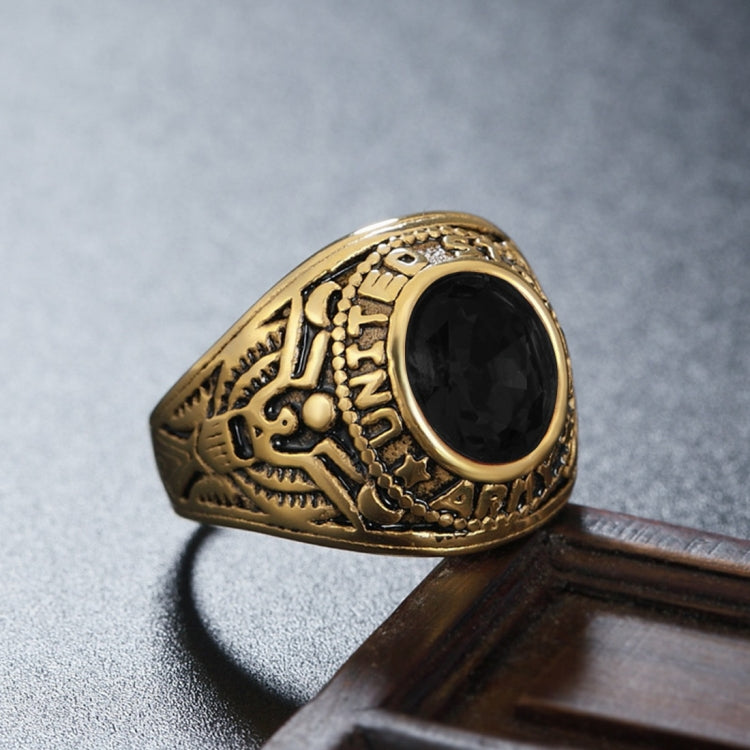 Retro-Ring aus Titanstahl mit rundem Edelstein und Soldatenmotiv für Herren, US-Größe: 11, Durchmesser: 20,7 mm, Umfang: 65 mm