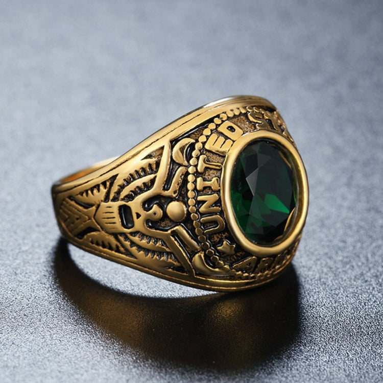 Retro-Ring aus Titanstahl mit rundem Edelstein und Soldatenmotiv für Herren, US-Größe: 11, Durchmesser: 20,7 mm, Umfang: 65 mm