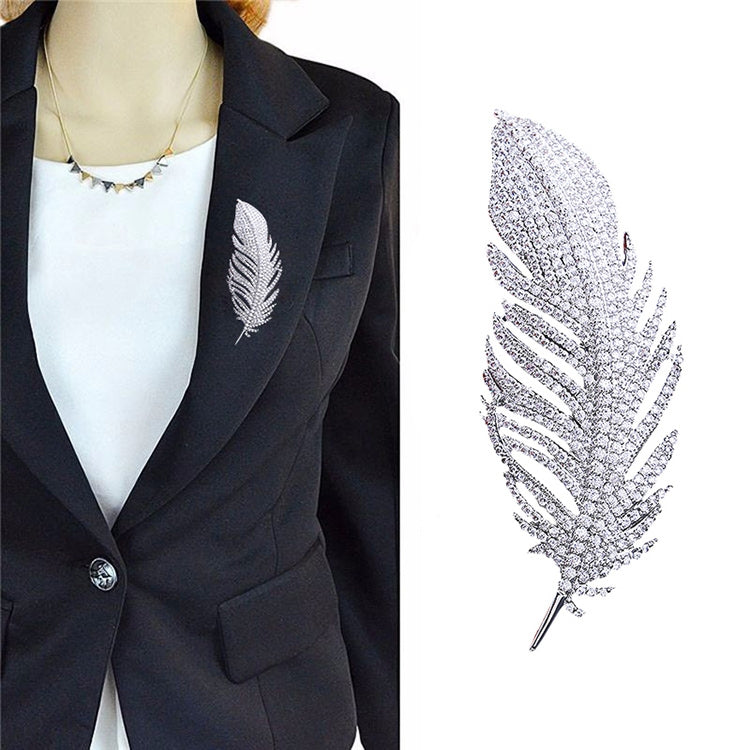 Schlichte Damen Feder Muster Hochwertige Platin Anzug Corsage Brosche, Feder Muster