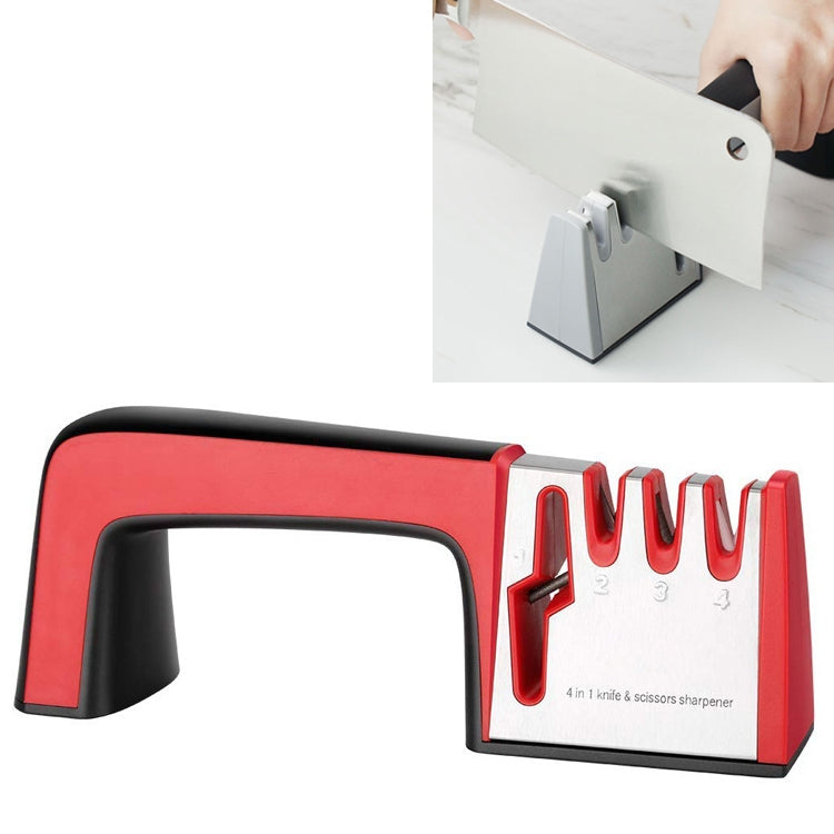 4-in-1-Edelstahl-Messerschärfer Vierfach-Hand-Schnellschärfgerät mit rutschfestem Griff, 4 in 1 (Schwarz), 4 in 1 (Rot)