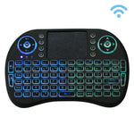 2,4-GHz-Mini-i8-Funk-QWERTY-Tastatur mit farbiger Hintergrundbeleuchtung, Touchpad und Multimedia-Steuerung für PC, Android-TV-Box, Xbox Player, Smartphones; farbige Hintergrundbeleuchtung änderbar