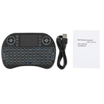 2,4-GHz-Mini-i8-Funk-QWERTY-Tastatur mit farbiger Hintergrundbeleuchtung, Touchpad und Multimedia-Steuerung für PC, Android-TV-Box, Xbox Player, Smartphones; farbige Hintergrundbeleuchtung änderbar