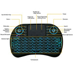2,4-GHz-Mini-i8-Funk-QWERTY-Tastatur mit farbiger Hintergrundbeleuchtung, Touchpad und Multimedia-Steuerung für PC, Android-TV-Box, Xbox Player, Smartphones; farbige Hintergrundbeleuchtung änderbar