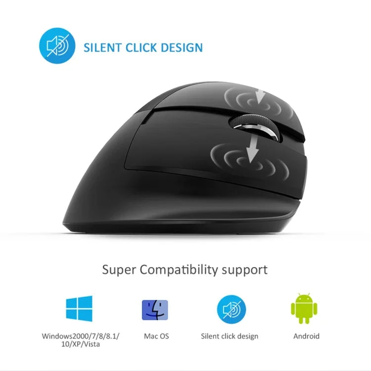 DELUX M618 Mini 2,4-GHz-Funkmaus mit 2400 DPI, USB-wiederaufladbar, ergonomisch, vertikal, Grau