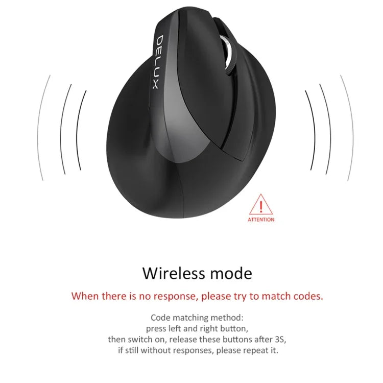 DELUX M618 Mini 2,4-GHz-Funkmaus mit 2400 DPI, USB-wiederaufladbar, ergonomisch, vertikal, Grau