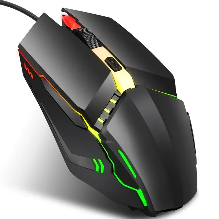 HXSJ S200 USB 2.0 1600 dpi Kabelgebundene Gaming-Maus mit einstellbaren 4 Tasten, farbiger Beleuchtung, Länge: 1,5 m