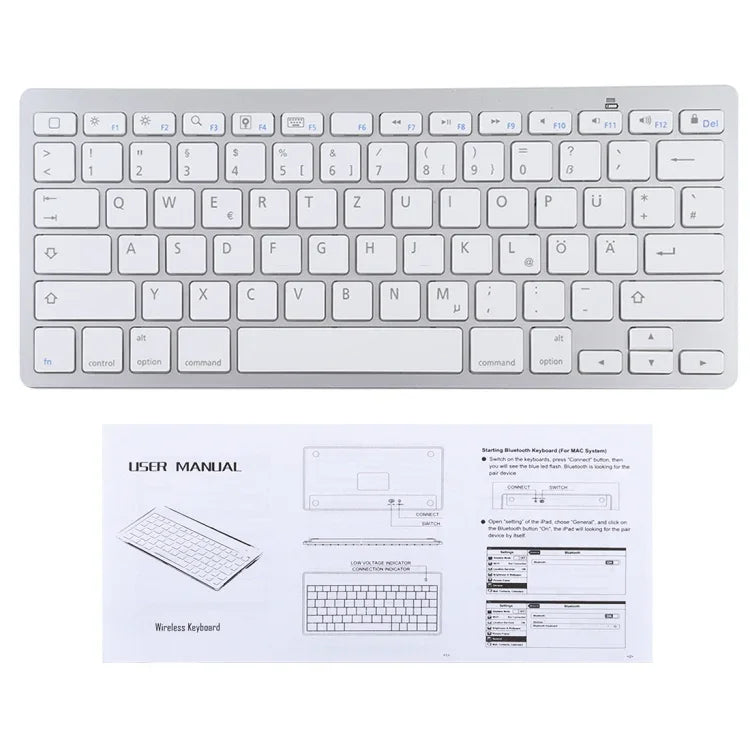 WB-8022 Ultradünne kabellose Bluetooth-Tastatur, deutsche Tasten, deutsche Tasten