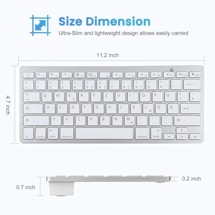 WB-8022 Ultradünne kabellose Bluetooth-Tastatur, deutsche Tasten, deutsche Tasten