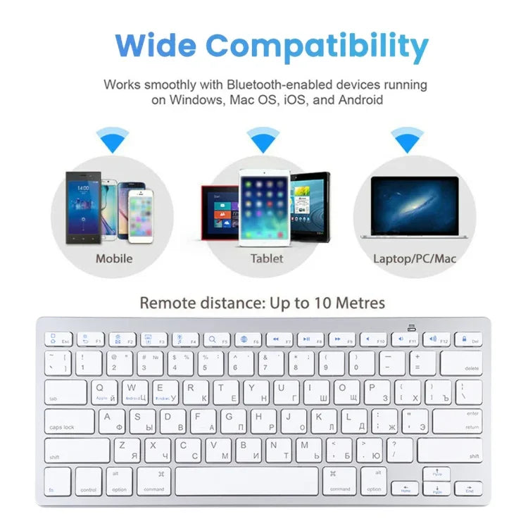 WB-8022 Ultradünne kabellose Bluetooth-Tastatur für iPad, Samsung, Huawei, Xiaomi, Tablet-PCs oder Smartphones, russische Tasten