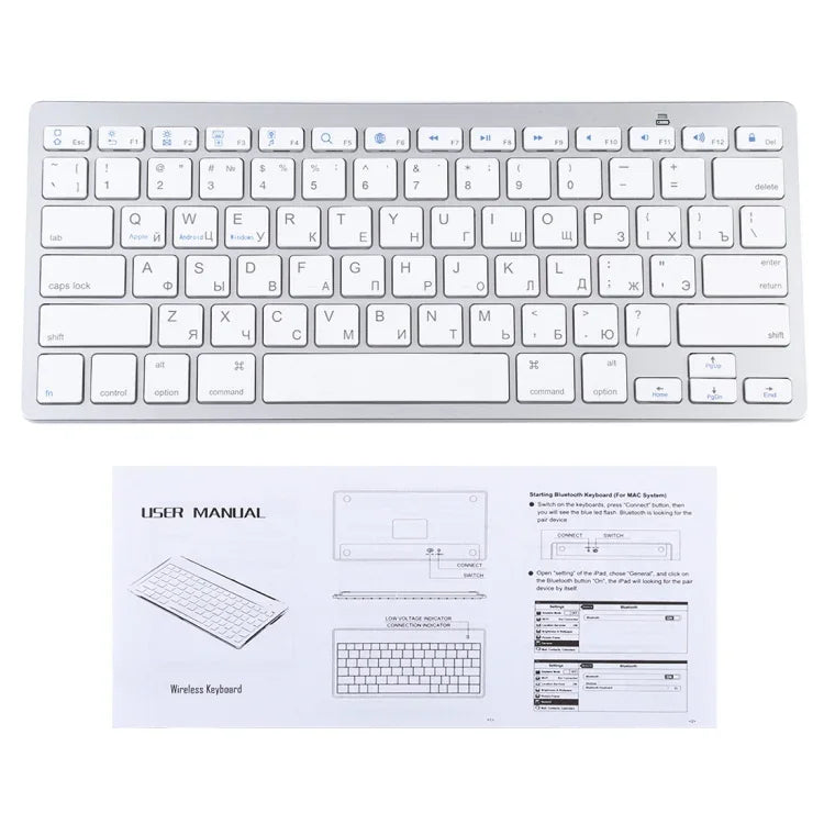 WB-8022 Ultradünne kabellose Bluetooth-Tastatur für iPad, Samsung, Huawei, Xiaomi, Tablet-PCs oder Smartphones, russische Tasten