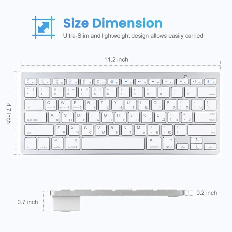 WB-8022 Ultradünne kabellose Bluetooth-Tastatur für iPad, Samsung, Huawei, Xiaomi, Tablet-PCs oder Smartphones, russische Tasten