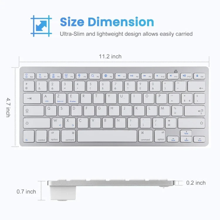 WB-8022 Ultradünne kabellose Bluetooth-Tastatur für iPad, Samsung, Huawei, Xiaomi, Tablet-PCs oder Smartphones, französische Tasten