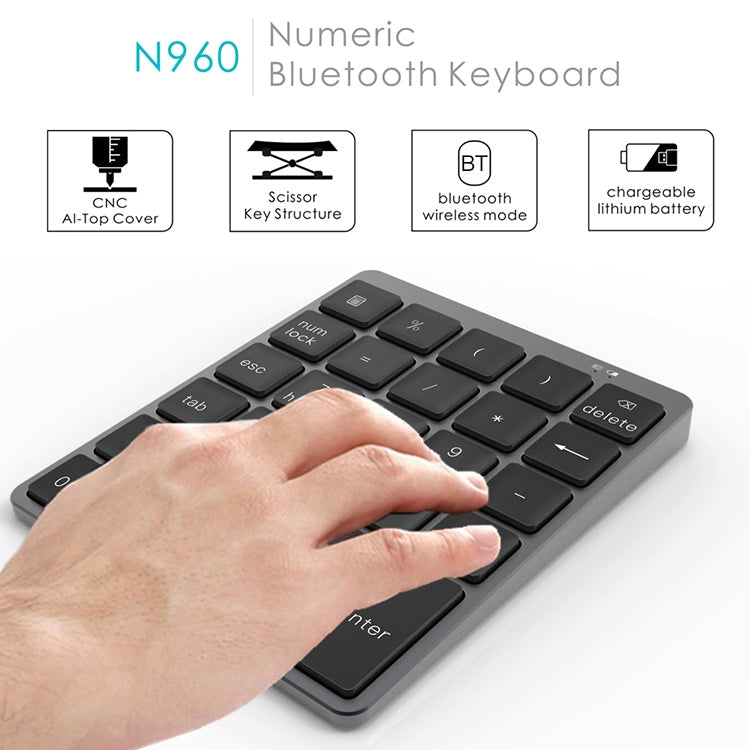 N960 Ultradünne, universelle, wiederaufladbare, kabellose Bluetooth-Tastatur aus Aluminiumlegierung, N960