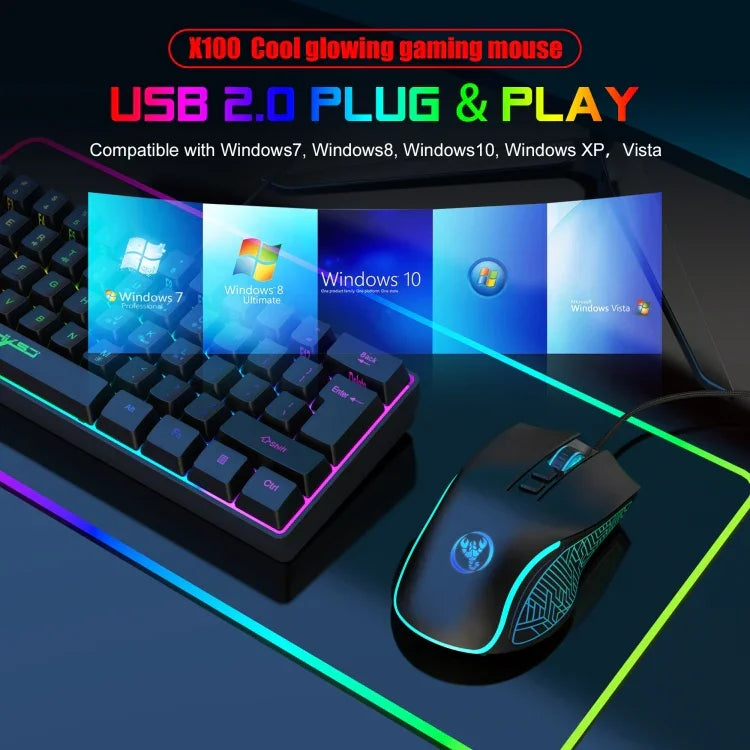 HXSJ X100 7-Tasten-Gaming-Maus mit 3600 DPI, kühl leuchtend, kabelgebunden, Kabellänge: 1,5 m