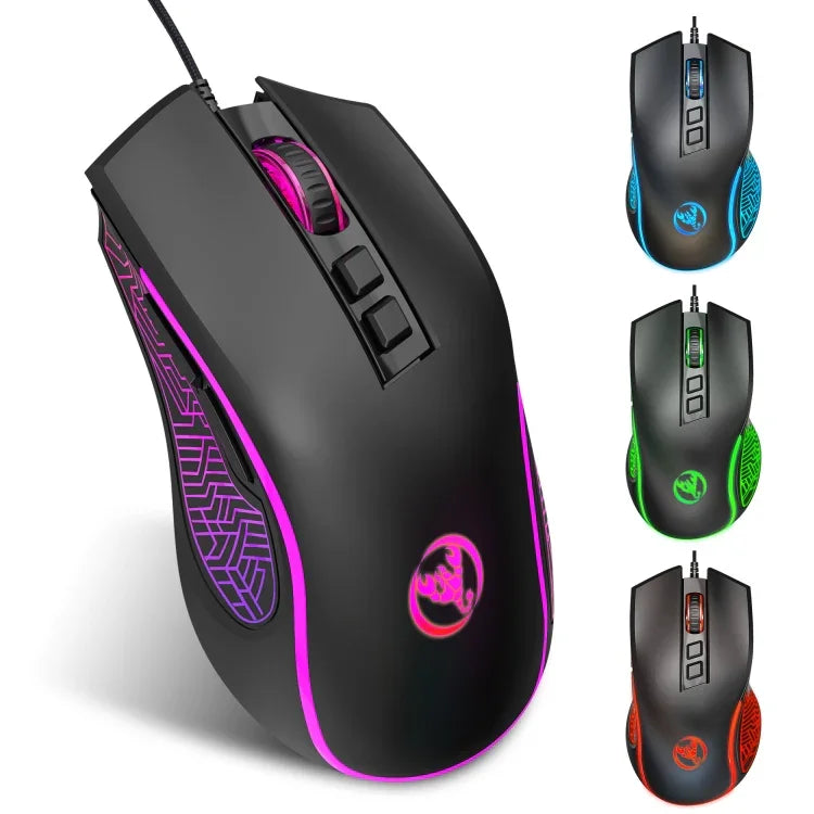 HXSJ X100 7-Tasten-Gaming-Maus mit 3600 DPI, kühl leuchtend, kabelgebunden, Kabellänge: 1,5 m