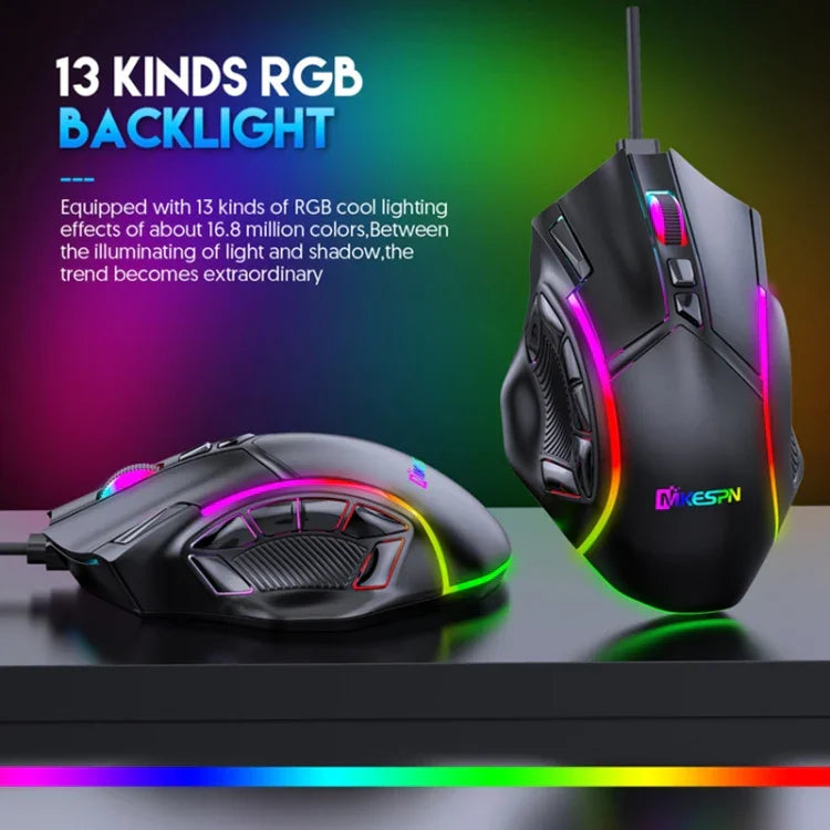 MKESPN X15 Kabelgebundene Maus mit voller Geschwindigkeit, 12800 DPI, 12 Tasten, Makro-Definition, RGB-Beleuchtung, x15