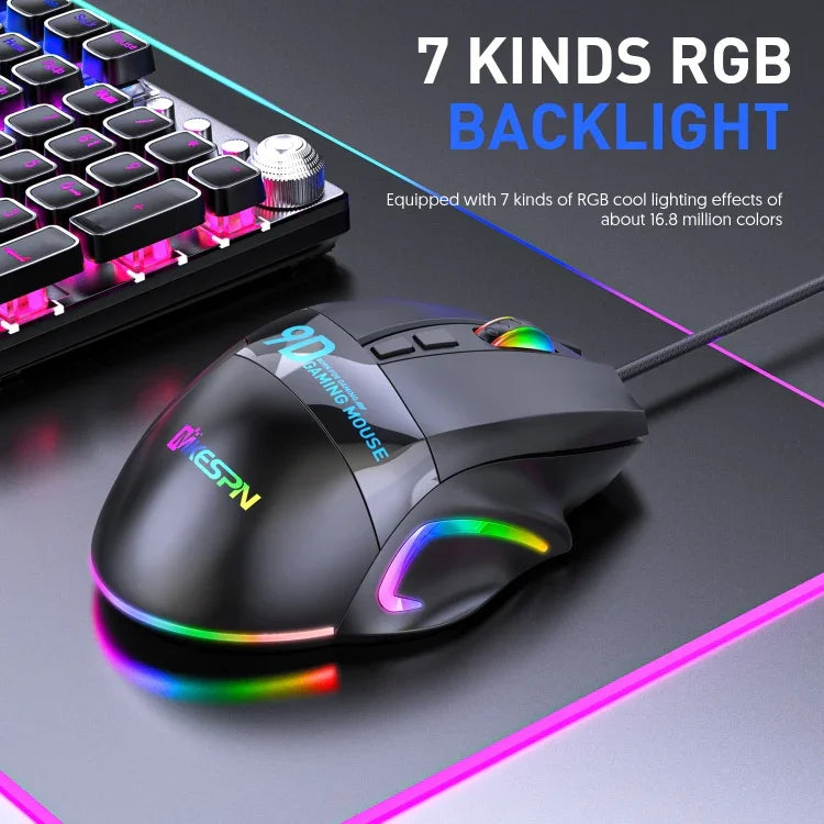 MKESPN X10 9-Tasten RGB Kabelgebundene Gaming-Maus mit voller Geschwindigkeits-Makrodefinition, Volle Geschwindigkeits-Makrodefinition