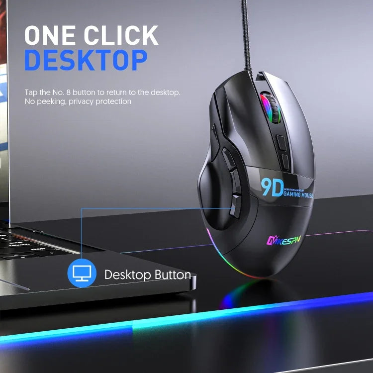 MKESPN X10 9-Tasten RGB Kabelgebundene Gaming-Maus mit voller Geschwindigkeits-Makrodefinition, Volle Geschwindigkeits-Makrodefinition