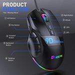 MKESPN X10 9-Tasten RGB Kabelgebundene Gaming-Maus mit voller Geschwindigkeits-Makrodefinition, Volle Geschwindigkeits-Makrodefinition