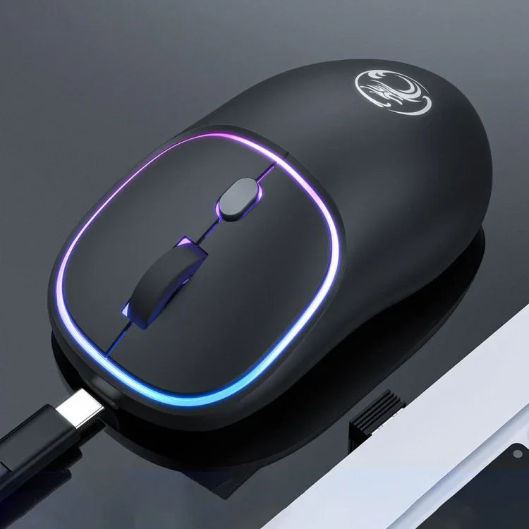 iMICE W-618 Wiederaufladbare 4-Tasten-Funkmaus mit 1600 DPI, 2,4 GHz Bluetooth und leiser Bauweise für Computer, PC und Laptop, W-618 2,4 GHz &amp; Bluetooth