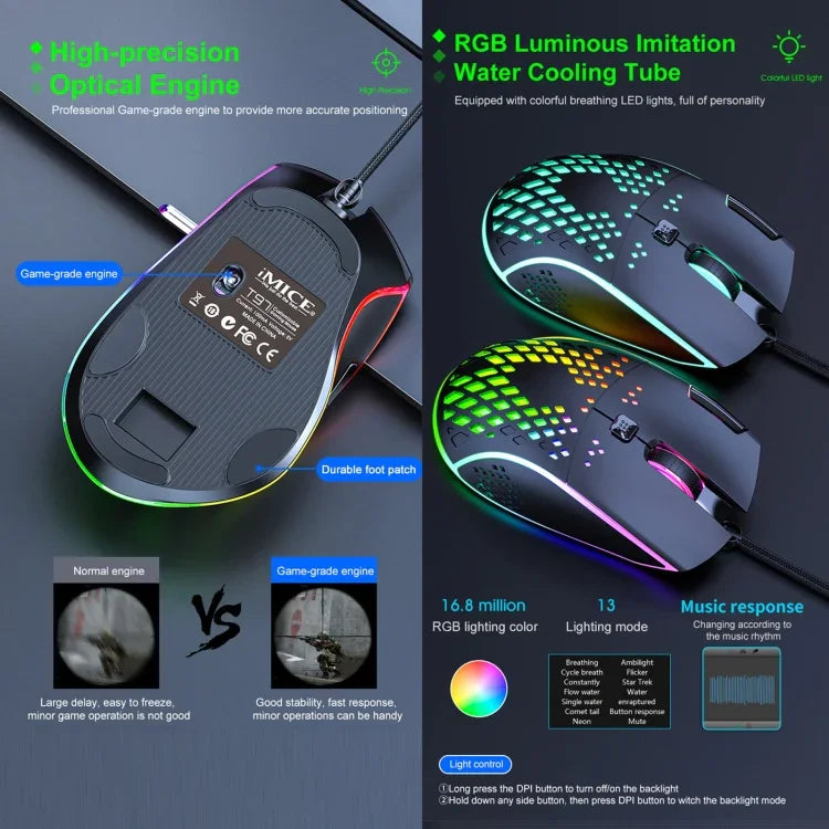 iMICE T97 Gaming-Maus RGB-LED-Beleuchtung USB 7 Tasten 7200 DPI Kabelgebundene Gaming-Maus