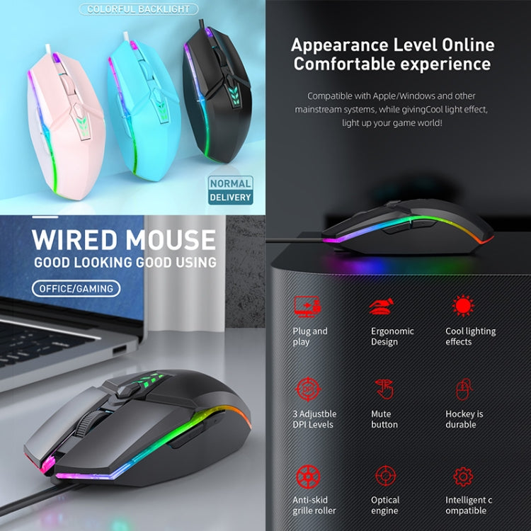 S700 Kabelgebundene USB-Maus mit farbenfroher Beleuchtung für Büro und Gaming