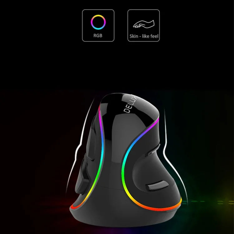 DELUX M618 Plus RGB Kabelgebundene optische Maus, ergonomische Vertikalmaus, 4000 DPI