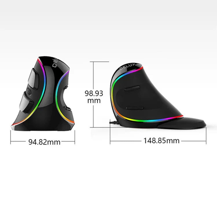 DELUX M618 Plus RGB Kabelgebundene optische Maus, ergonomische Vertikalmaus, 4000 DPI