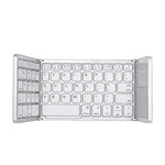 B033 Wiederaufladbare, dreifach faltbare Bluetooth-Tastatur mit 64 Tasten und Touchpad, Weiß