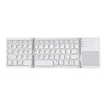 B033 Wiederaufladbare, dreifach faltbare Bluetooth-Tastatur mit 64 Tasten und Touchpad, Weiß