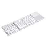 B033 Wiederaufladbare, dreifach faltbare Bluetooth-Tastatur mit 64 Tasten und Touchpad, Weiß