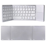 B033 Wiederaufladbare, dreifach faltbare Bluetooth-Tastatur mit 64 Tasten und Touchpad, Weiß
