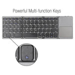 B033 Wiederaufladbare, dreifach faltbare Bluetooth-Tastatur mit 64 Tasten und Touchpad, Weiß