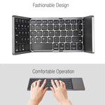 B033 Wiederaufladbare, dreifach faltbare Bluetooth-Tastatur mit 64 Tasten und Touchpad, Weiß