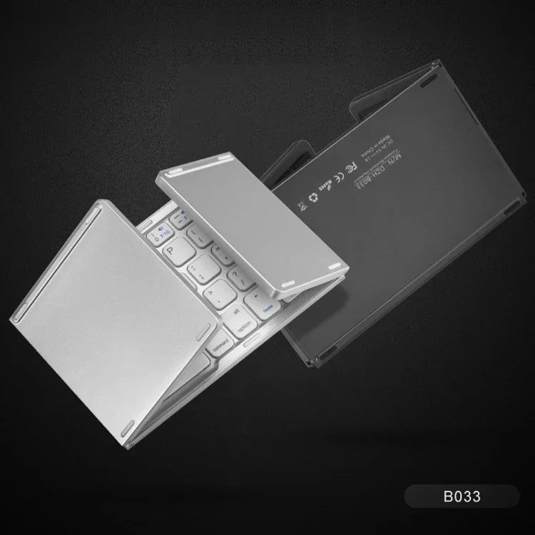 B033 Wiederaufladbare, dreifach faltbare Bluetooth-Tastatur mit 64 Tasten und Touchpad, Weiß