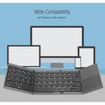 B033 Wiederaufladbare, dreifach faltbare Bluetooth-Tastatur mit 64 Tasten und Touchpad, Weiß