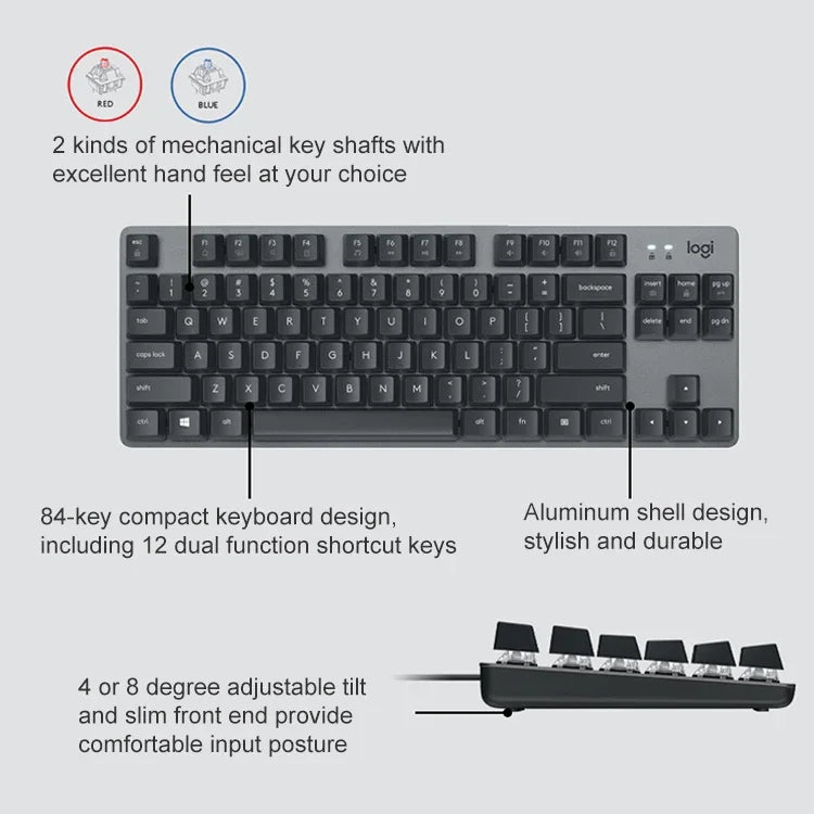 Logitech K835 Mini Mechanische Kabeltastatur, Grüner Schaft