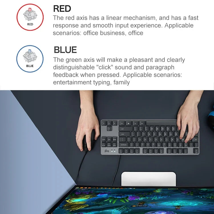 Logitech K835 Mini Mechanische Kabeltastatur, Grüner Schaft