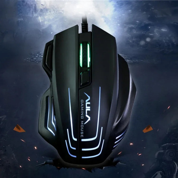Aula Series Ghost Shark II Colourful Light 7D Optical Competitive USB Wired Gaming Mouse, Maximum Resolution of 4000 DPI, Ghost Shark II(B)
