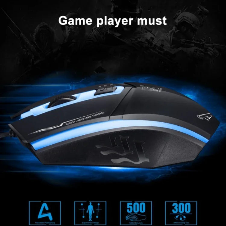 Chasing Leopard 199 USB 1600DPI Kabelgebundene optische Gaming-Maus mit drei Geschwindigkeitsstufen, einstellbarer LED-Hintergrundbeleuchtung, Länge: 1,3 m, Schwarz, 199