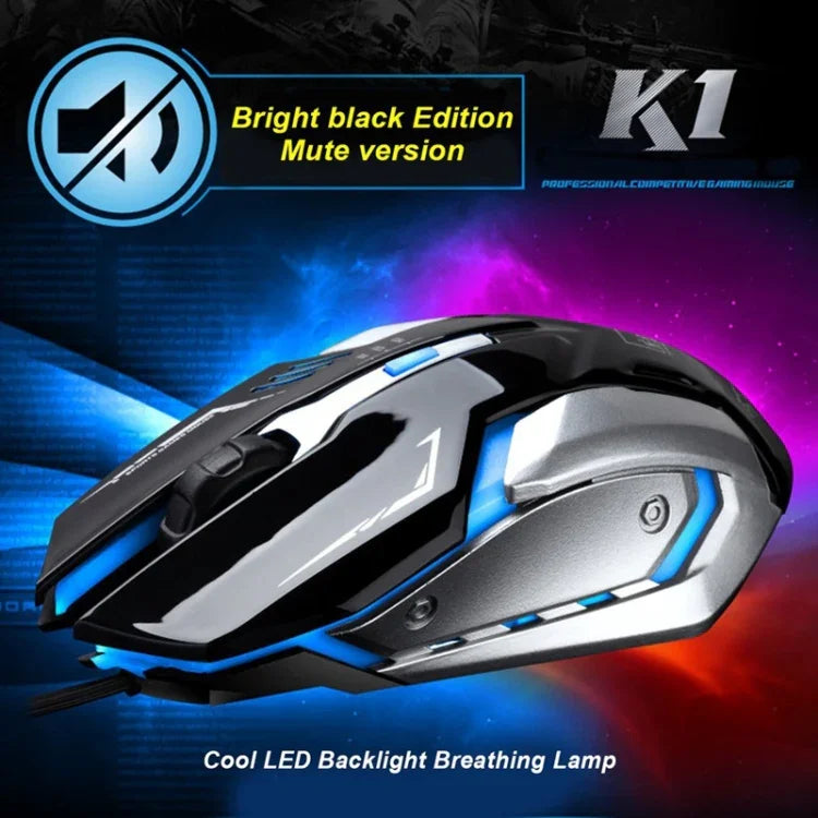 Chasing Leopard K1 USB 1600DPI Dreistufige, einstellbare LED-Hintergrundbeleuchtung, geräuschlose kabelgebundene optische Gaming-Maus, Länge: 1,3 m