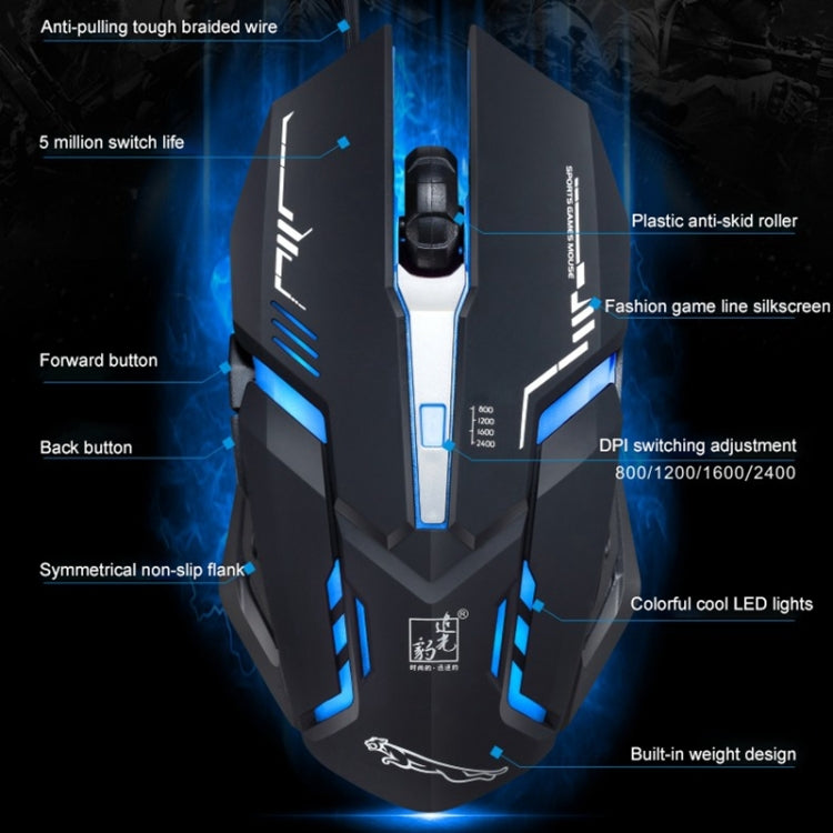 Chasing Leopard V17 USB 2400DPI vierstufig einstellbare optische kabelgebundene Gaming-Maus mit LED-Atemlicht, Kabellänge: 1,45 m, V17, V17 Jet Black