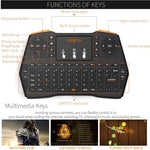 VIBOTON i8 Plus Aktualisierte 2,4-GHz-QWERT-Mini-Funktastatur mit Touchpad für TV-Box, Mi Box, Computer, Tablet, Laptop und Projektor (Schwarz), Kabellose Tastatur