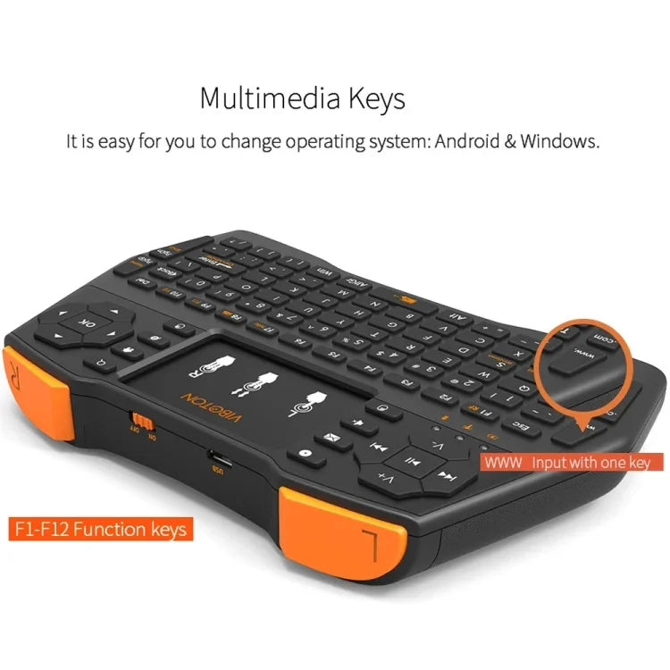 VIBOTON i8 Plus Aktualisierte 2,4-GHz-QWERT-Mini-Funktastatur mit Touchpad für TV-Box, Mi Box, Computer, Tablet, Laptop und Projektor (Schwarz), Kabellose Tastatur