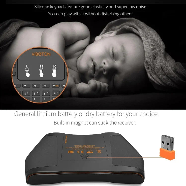 VIBOTON i8 Plus Aktualisierte 2,4-GHz-QWERT-Mini-Funktastatur mit Touchpad für TV-Box, Mi Box, Computer, Tablet, Laptop und Projektor (Schwarz), Kabellose Tastatur